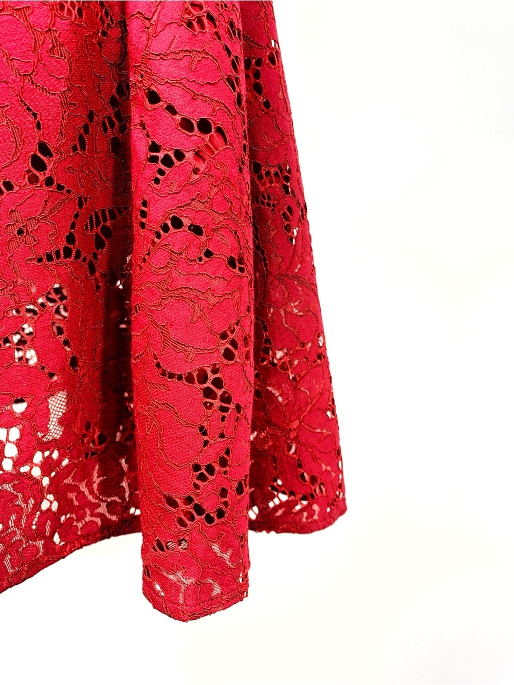 H&M Red Lace Midi Fit-and-Flare Dress 4 NWT - Picture 6 of 9